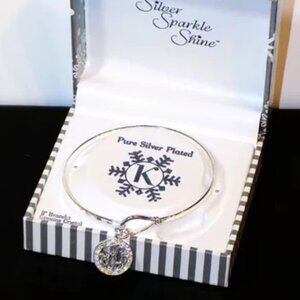 New $42 Tag jcp Pure Silver Plated Initial K Charm Bracelet Crystal Accents